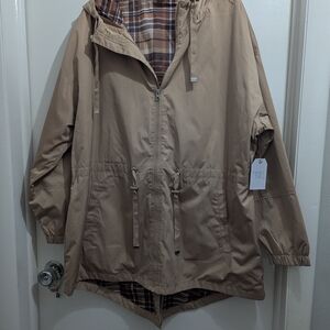 Tan Hooded Jacket with Plaid Lining